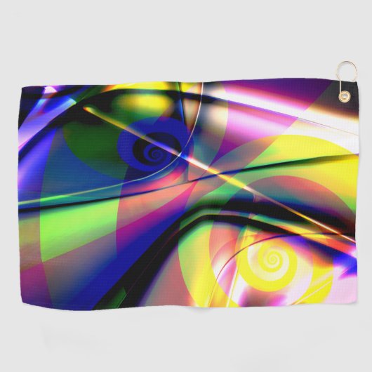 ピンクの黄色いスパイラル幽霊に凸型のツイスト青 ゴルフタオル (横)