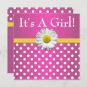 ピンクの黄色いデイジーのベビーシャワーの招待状 招待状 (正面/裏面)
