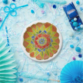 ピンクの黄色い曼荼羅の水彩画の紙皿 ペーパープレート (パーティー)