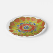 ピンクの黄色い曼荼羅の水彩画の紙皿 ペーパープレート (アングル)