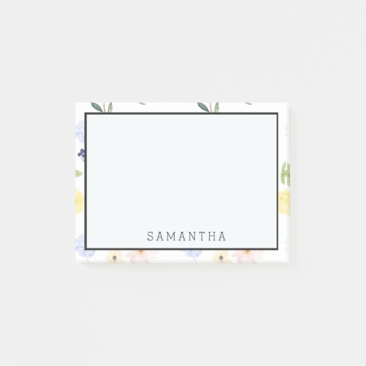 ピンクの黄色い水彩画の花柄 ポストイット (正面)