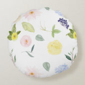 ピンクの黄色い水彩画の花柄 ラウンドクッション (裏面)