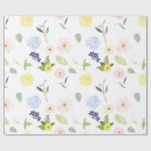 ピンクの黄色い水彩画の花柄 ラッピングペーパー (フラット)