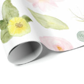 ピンクの黄色い水彩画の花柄 ラッピングペーパー (ロールコーナー)