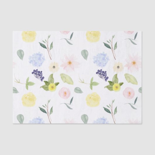 ピンクの黄色い水彩画の花柄 薄葉紙 (正面)