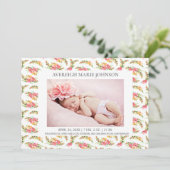 ピンクの黄色い花の女の子写真誕生のお知らせ 案内状 (スタンド正面)