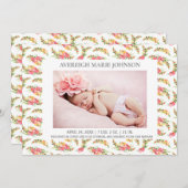 ピンクの黄色い花の女の子写真誕生のお知らせ 案内状 (正面/裏面)