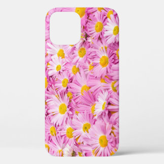 ピンクの黄色い花シームレスな背景 iPhone 12ケース