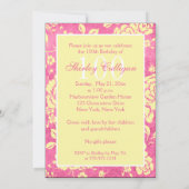 ピンクの黄色く白い花柄の100th誕生日の招待状 招待状 (裏面)