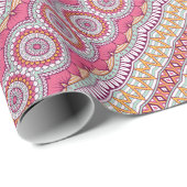ピンクの黄色と白の円のマンダラララッピングパップ ラッピングペーパー (ロールコーナー)