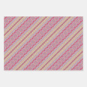 ピンクの黄色と白の円のマンダラララッピング ラッピングペーパーシート (正面3)