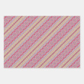 ピンクの黄色と白の円のマンダラララッピング ラッピングペーパーシート (正面)