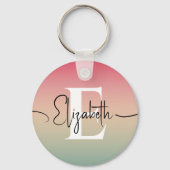 ピンクの黄色と緑のグラデーションスクリプト名モノグラム キーホルダー (裏面)