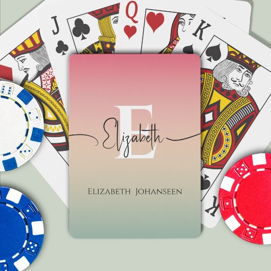 ピンクの黄色と緑のグラデーションスクリプト名モノグラム トランプ