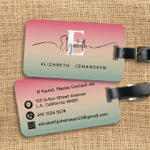 ピンクの黄色と緑のグラデーションスクリプト名モノグラム ラゲッジタグ