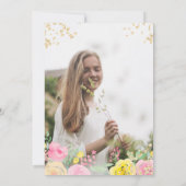 ピンクの黄色のバラのフローラ金ゴールドスクリプトsweet 16 招待状 (裏面)