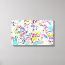 ピンクの黄色のバラ絵画スの引き伸ばしキャンバス印刷