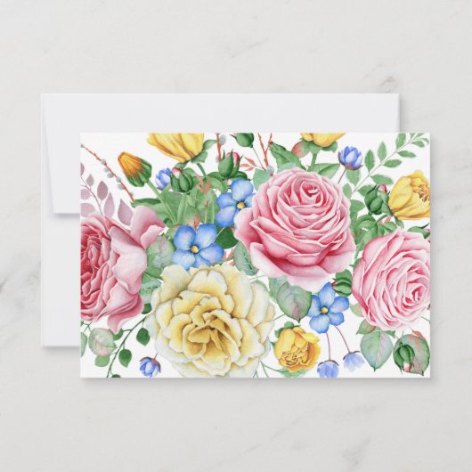 ピンクの黄色のフローラ結婚RSVPの応答（食事あり） 出欠カード (裏面)