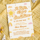 ピンクの黄色の太陽の光の赤ちゃんシャワー 招待状