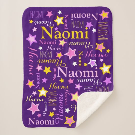 ピンクの黄色の女の子の名前ナオミ星パターン シェルパブランケット (正面)