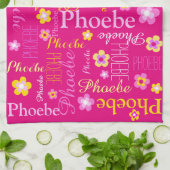 ピンクの黄色の女の子の名前フラワーグラフィックキッチン キッチンタオル (折り畳み)