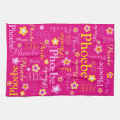 ピンクの黄色の女の子の名前フラワーグラフィックキッチン キッチンタオル (横)