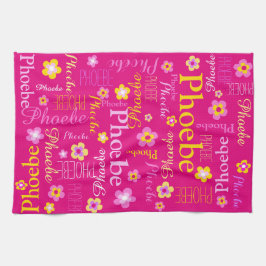 ピンクの黄色の女の子の名前フラワーグラフィックキッチン キッチンタオル