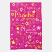 ピンクの黄色の女の子の名前フラワーグラフィックキッチン キッチンタオル (縦)
