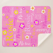 ピンクの黄色の女の子の名前フラワーグラフィックブランケット シェルパブランケット (正面(横))