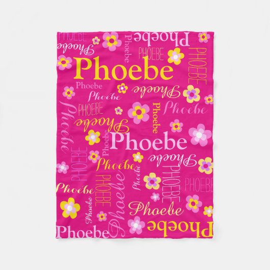 ピンクの黄色の女の子の名前フラワーグラフィックブランケット フリースブランケット (正面)