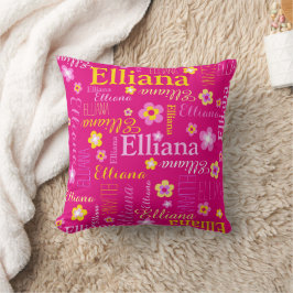 ピンクの黄色の女の子の名前Elliana クッション