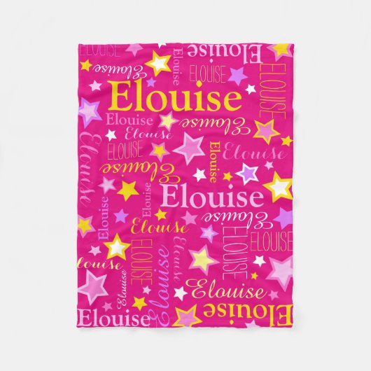 ピンクの黄色の女の子の名前Elouise星のパターン フリースブランケット (正面)
