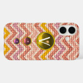 ピンクの黄色の宝石とモザイクシェブロンモノグラム Case-Mate iPhoneケース (裏面 (横))