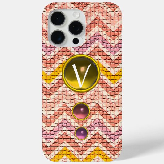 ピンクの黄色の宝石とモザイクシェブロンモノグラム Case-Mate iPhoneケース (裏面)