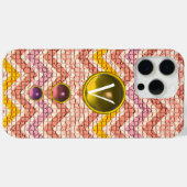 ピンクの黄色の宝石とモザイクシェブロンモノグラム Case-Mate iPhoneケース (裏面 (横))