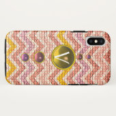 ピンクの黄色の宝石とモザイクシェブロンモノグラム Case-Mate iPhoneケース (裏面(横))
