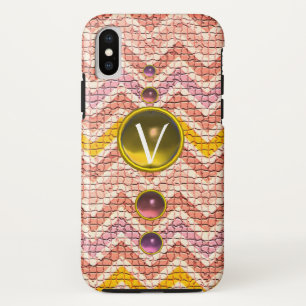 ピンクの黄色の宝石とモザイクシェブロンモノグラム iPhone XSケース