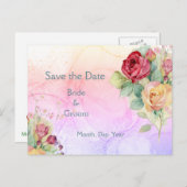 ピンクの黄色の庭のバラ花の日付を保存 案内ポストカード (正面/裏面)