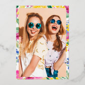 ピンクの黄色の明るいフローラ金ゴールドスクリプトSweet 16 箔招待状 (裏面)