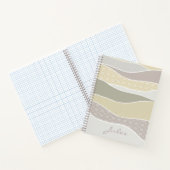 ピンクの黄色の緑の曲線ストライプ抽象芸術波名 ノートブック (内部)