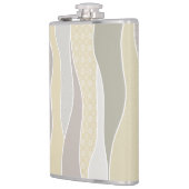 ピンクの黄色の緑の曲線ストライプ抽象芸術波名 フラスク (左)