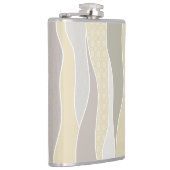 ピンクの黄色の緑の曲線ストライプ抽象芸術波名 フラスク (右)