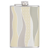 ピンクの黄色の緑の曲線ストライプ抽象芸術波名 フラスク (正面)