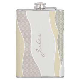 ピンクの黄色の緑の曲線ストライプ抽象芸術波名 フラスク