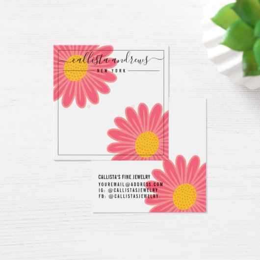 ピンクの黄色の花カーシブイヤリングディスプレイカード (デスク)