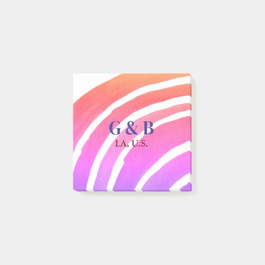 ピンクの黄色の虹を追加カップル名の場所の都市結婚 ポストイット (正面)