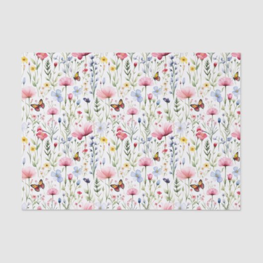 ピンクの黄色の野の花と蝶の誕生日 薄葉紙 (正面)