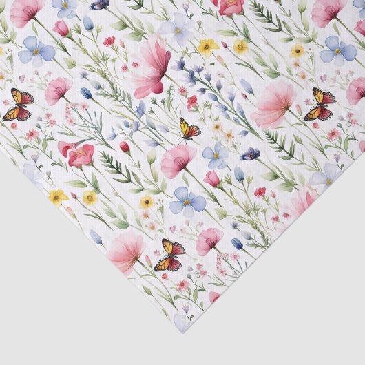 ピンクの黄色の野の花と蝶の誕生日 薄葉紙 (詳細)