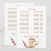 ピンクの黄色の長い髪のパン屋の少女シェフ ヴィーガン パティシエ メニュー (正面/裏面)