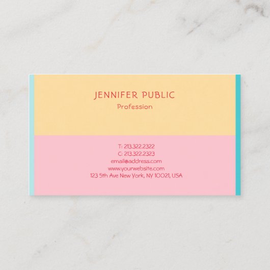 ピンクの黄色の青の緑のトレンドカラモダンー 名刺 (裏面)